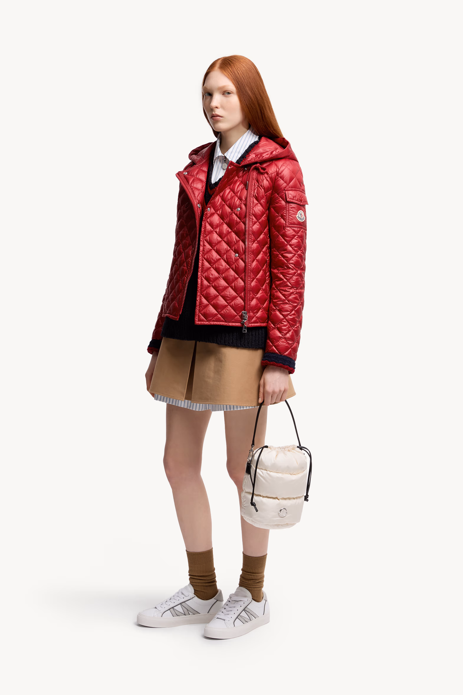 Mini-jupe plissée en gabardine de coton Femmes Beige Moncler 0